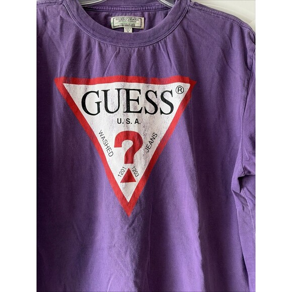 VTG GUESS JEANS T-SHIRT Men Sz Medium Purple Screen Print Logo - Picture 2 of 4